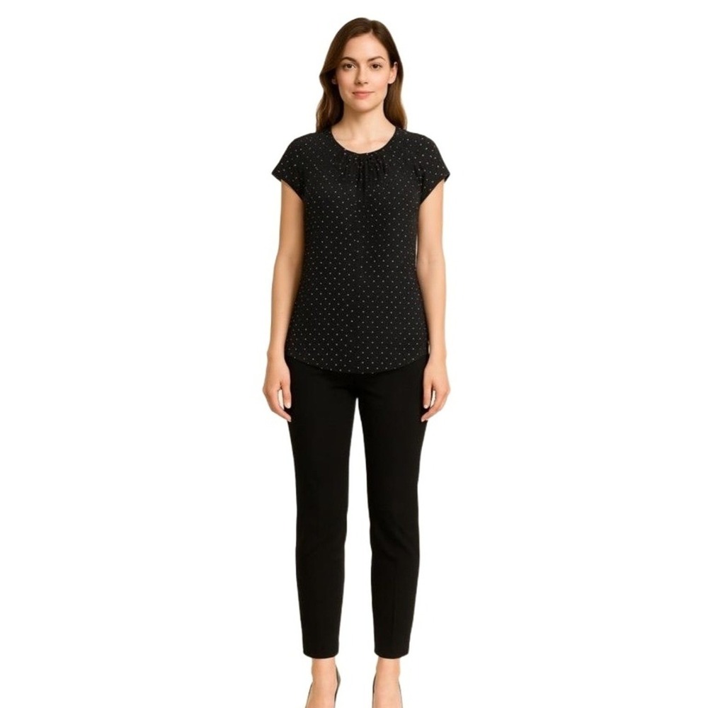 Liz Claiborne Career Black Polka Dot Blouse Women's Conference Wear Business XL